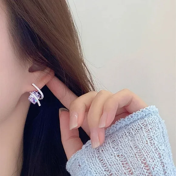 💜Sliver diamond with purple earrings💜 - Picture 6 of 6